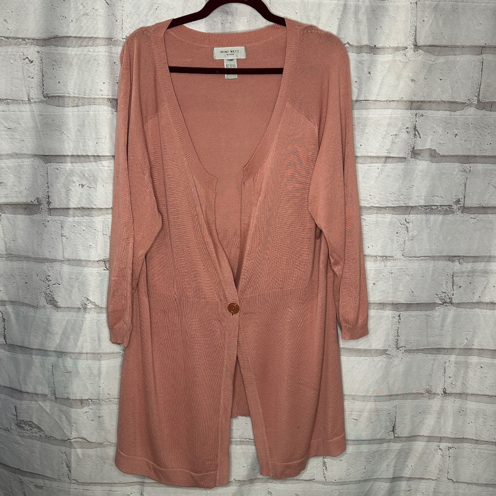Nine West Dusty Rose Cardigan Sweater Long Single Button